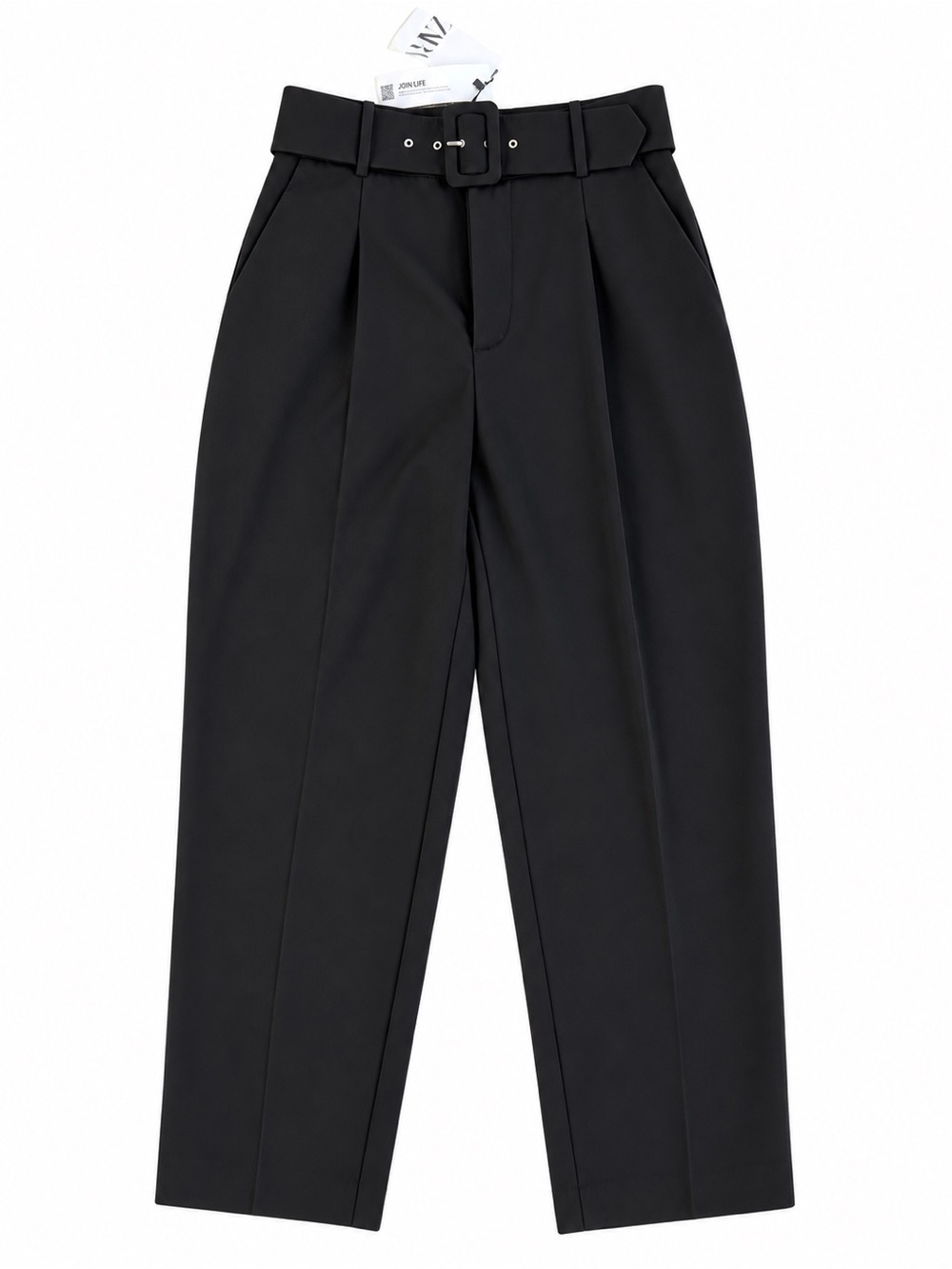 Zara Black Pleated High-Waist Belted Trousers